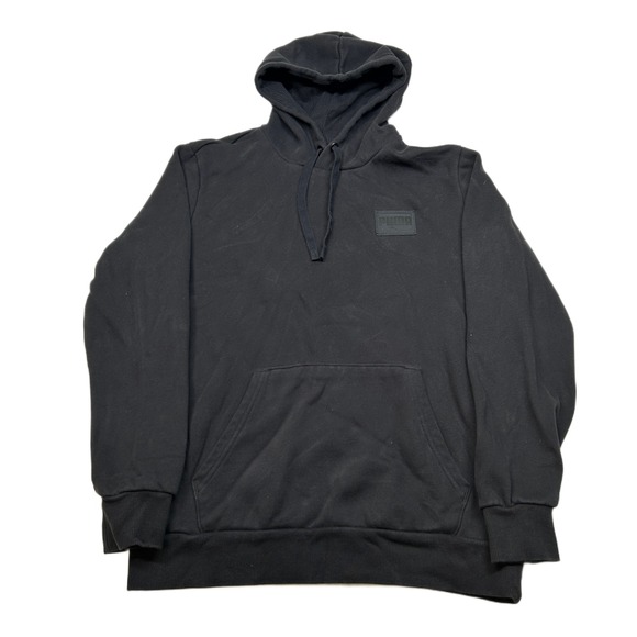 Puma Hoodie Pullover Sweatshirt Mens Medium‎ Black Drawstring Casual - Picture 1 of 9